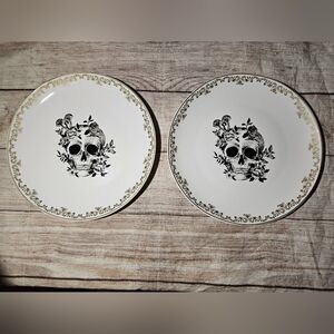 Eaton Fine Dining Gothic Skull Mushrooms Floral Gold Trim Dinner Plate Set Of 2